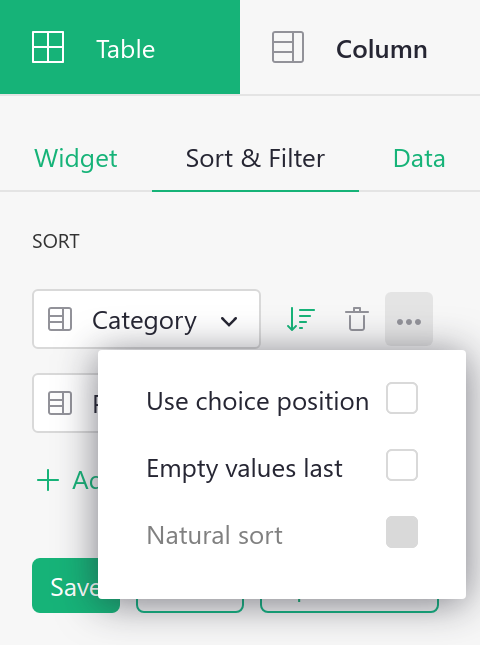 Side Panel Sorting Options